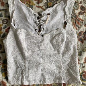 Free People Eyelet, Embroidered Crop Top, Lace up & Squareneck XS